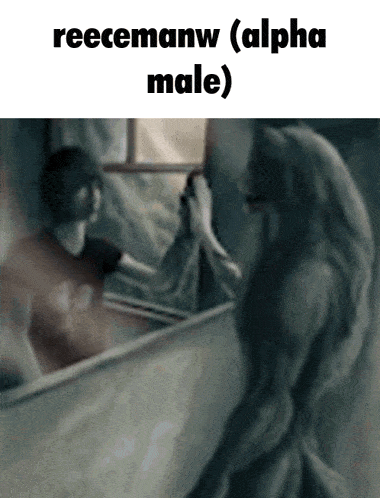 a painting of a man and a monster with the words reecemanw ( alpha male ) below it
