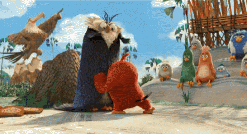 a group of angry birds are gathered around a red bird