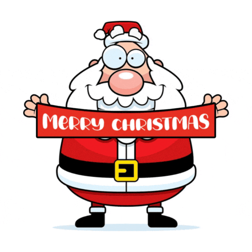 a cartoon illustration of santa claus holding a banner that says happy new year