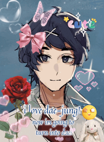 a drawing of a boy with the words i love dae jung