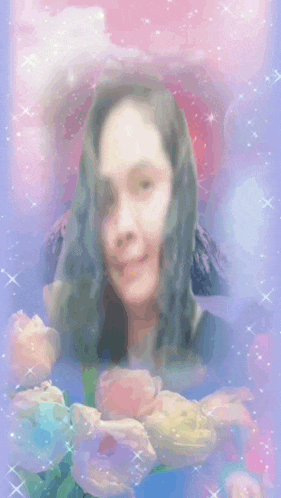 a woman 's face is surrounded by flowers and the letters ems n