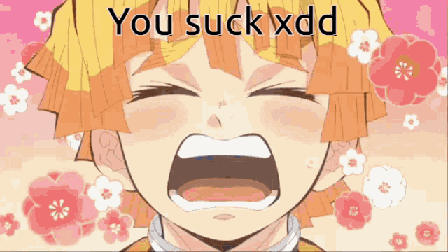 a cartoon of a boy with his mouth open and the words you suck xdd
