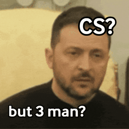 a man with a beard says but 3 man with a cs logo above his head