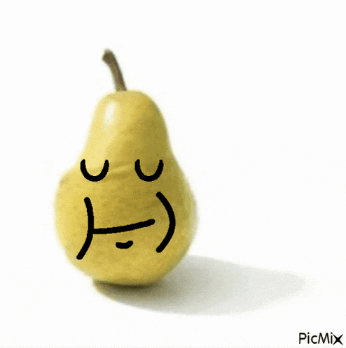 a picture of a pear with a sad face drawn on it by picmix