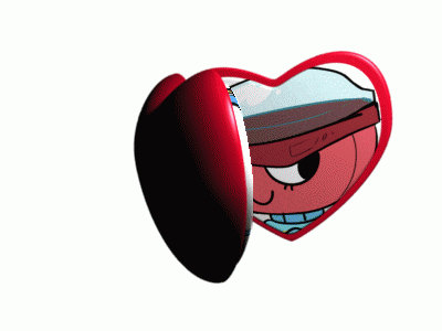 a heart shaped mirror with a cartoon character in it