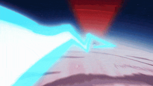 a red and blue light is coming out of a triangle
