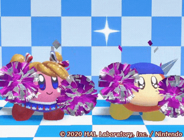 two cheerleaders in purple pom poms with the words 2020 hal laboratory inc./ nintendo