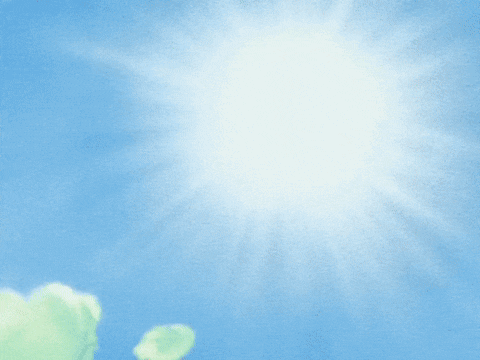 a close up of a cartoon character 's head with the sun shining through it
