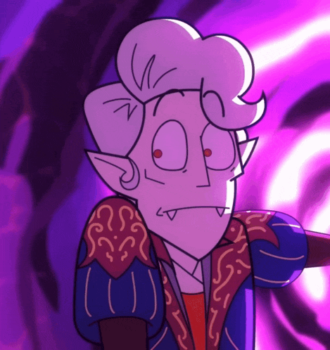 a cartoon character with a purple background and a purple swirl in the background