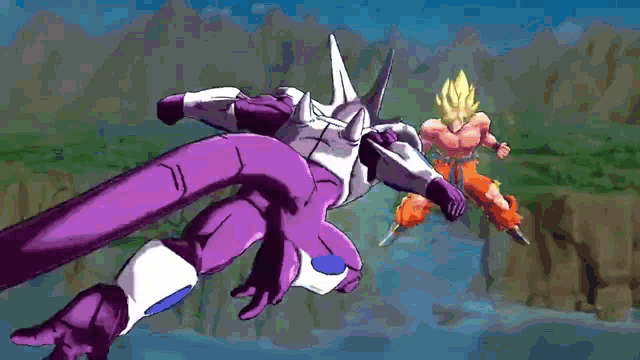 a cartoon of a man fighting a purple robot