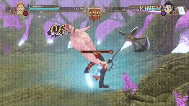 a man is fighting another man in a video game while holding an axe .