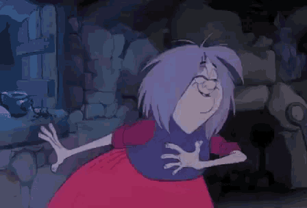 a cartoon of a woman with purple hair and the words grazie