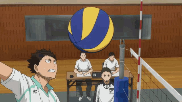 a volleyball player with the number 24 on his shirt is about to serve the ball