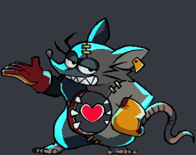 a pixel art drawing of a rat with a heart in its chest