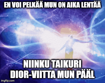 a picture of a person with the words " en voi pelkaa mun on aika lentaa " on it