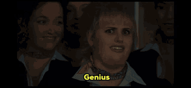 a woman with a scarf around her neck and the word genius on her face