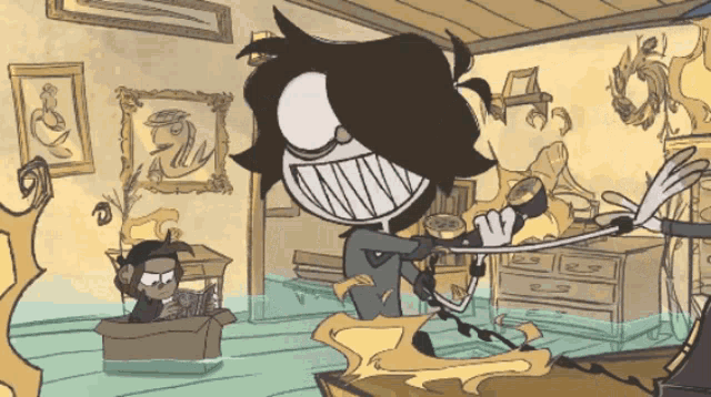 a cartoon of a man talking on a telephone