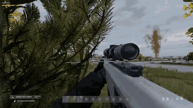 a person holding a sniper rifle in a video game that says bridgehead on the top left