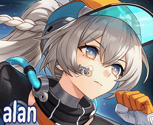 a picture of a girl with the name alan on the bottom right