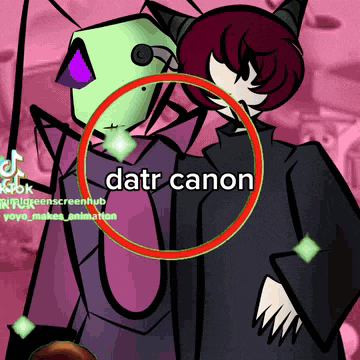 a cartoon character with the word datr canon in a circle