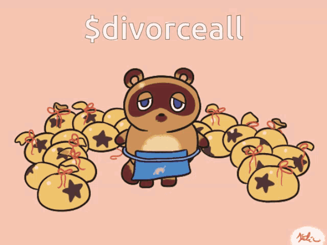 a cartoon of a raccoon surrounded by bells with the words divorceall written above it