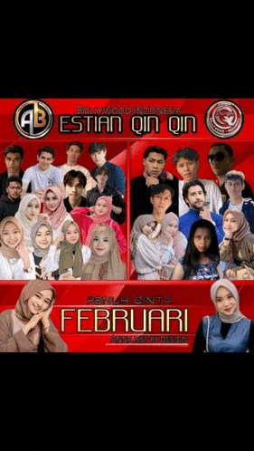 a group of people standing next to each other on a red background that says februari