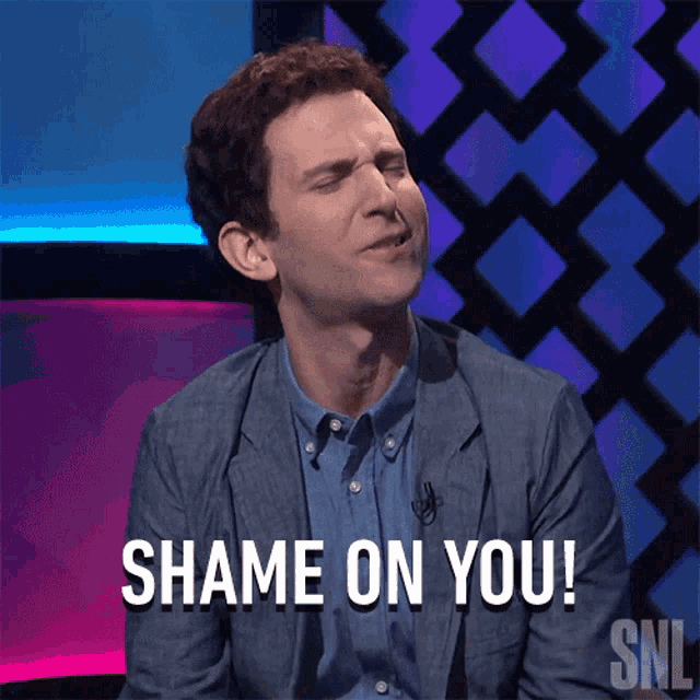 a man says shame on you in a snl advertisement
