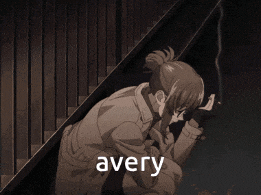 a close up of a person wearing glasses with the word avery written on the bottom