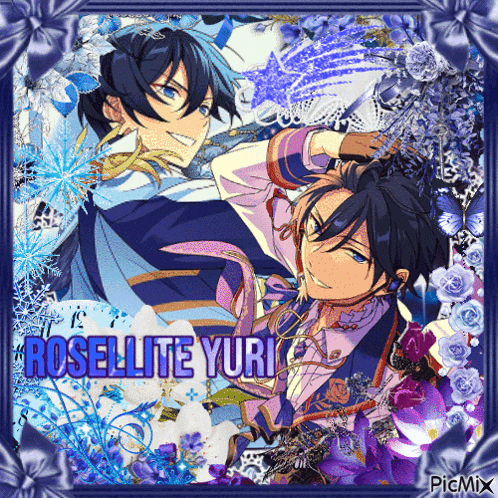 a picture of two anime characters with the name rosellite yuri