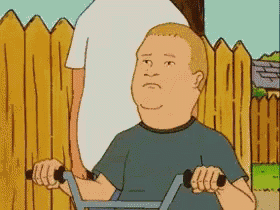 a cartoon character from king of the hill is riding a scooter