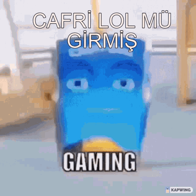 a blue box with a face and the words cafri lol mu girmis gaming on it