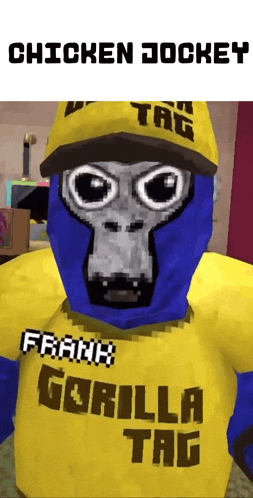 a gorilla wearing a yellow shirt that says gorilla tag