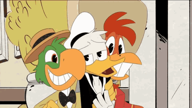 a cartoon drawing of a duck and a chicken