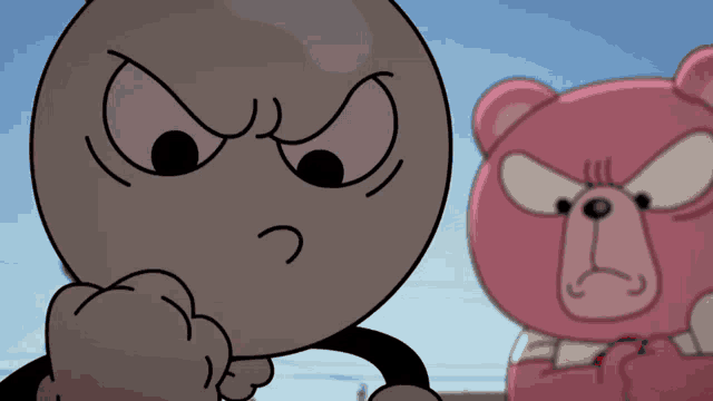 a cartoon character has an angry look on his face