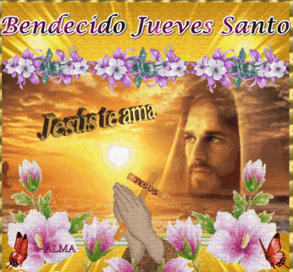 a picture of jesus with the words bendido jueves santo on the top