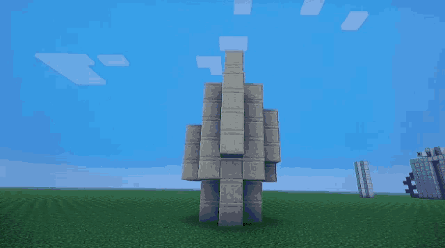 a minecraft screen shows a statue in the middle of a field