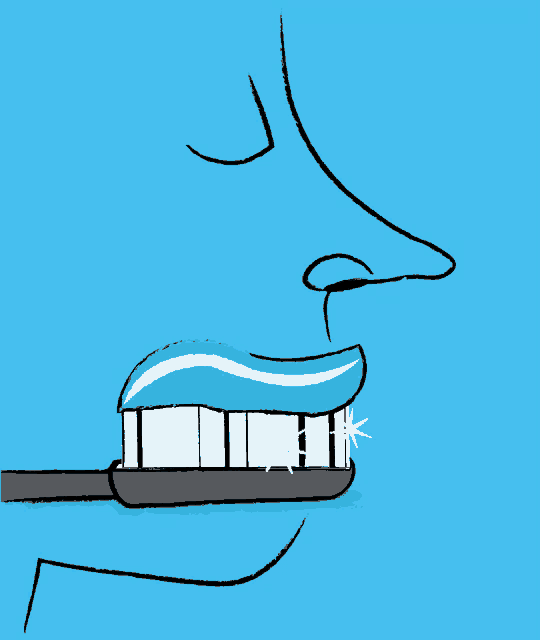 a person brushing their teeth with blue toothpaste
