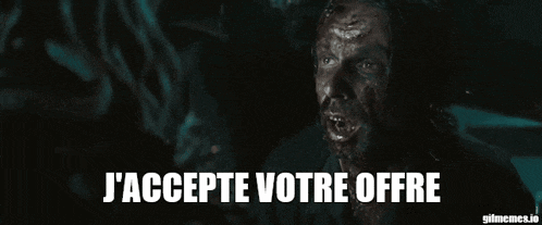 a man with blood on his face and the words j ' accepte votre offre