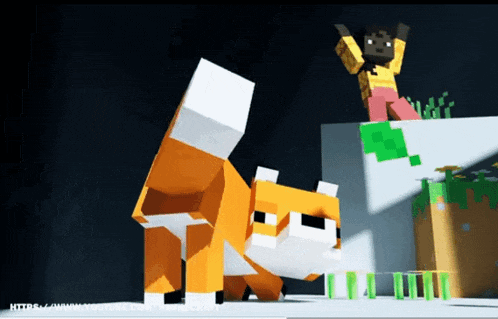 a fox in a video game with a person in the background