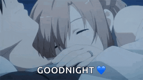 a cartoon of a girl sleeping with the words goodnight written above her