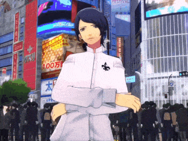 a man in a white shirt stands in front of a billboard that says pasta de la