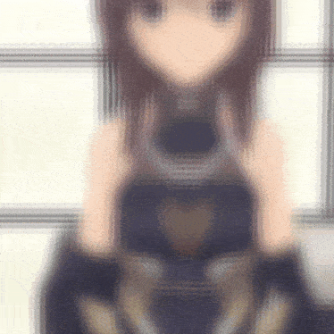 a blurry picture of a girl with brown hair and black gloves