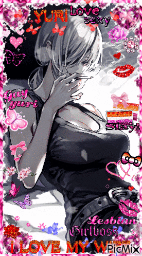 a picture of a girl with the words yuri love sexy gay yuri and lesbian girl boss