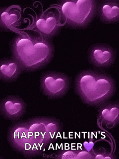 a valentine 's day greeting card with purple hearts on a black background