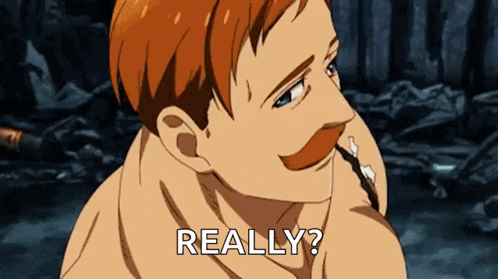 a shirtless anime character with a mustache is smiling and says really .