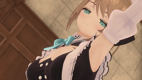 a girl in a maid outfit has her arm up