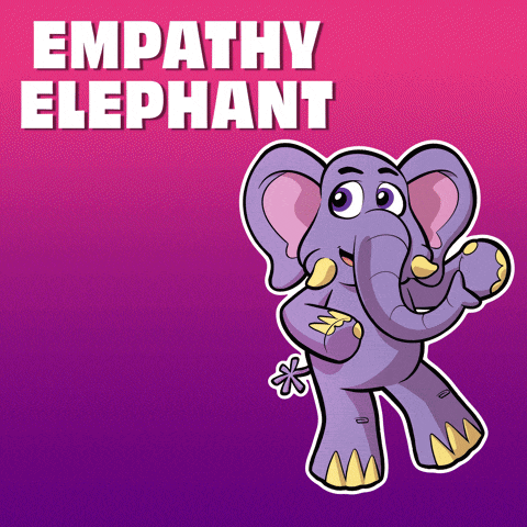 a cartoon of an elephant with the words empathy elephant below it