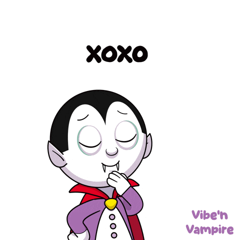 a cartoon of a vampire giving a kiss with the words xoxo above him