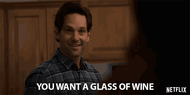 a man in a plaid shirt says you want a glass of wine netflix