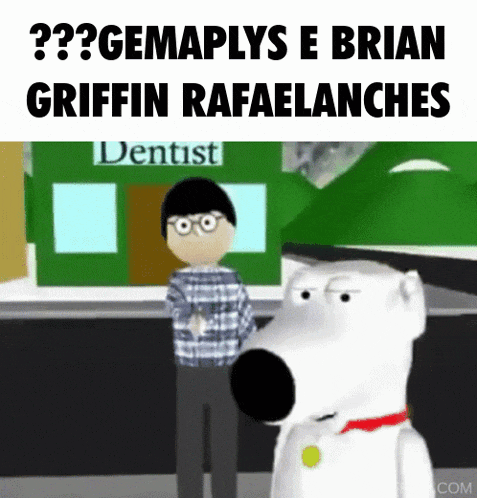 a cartoon of griffin talking to a man in front of a dentist